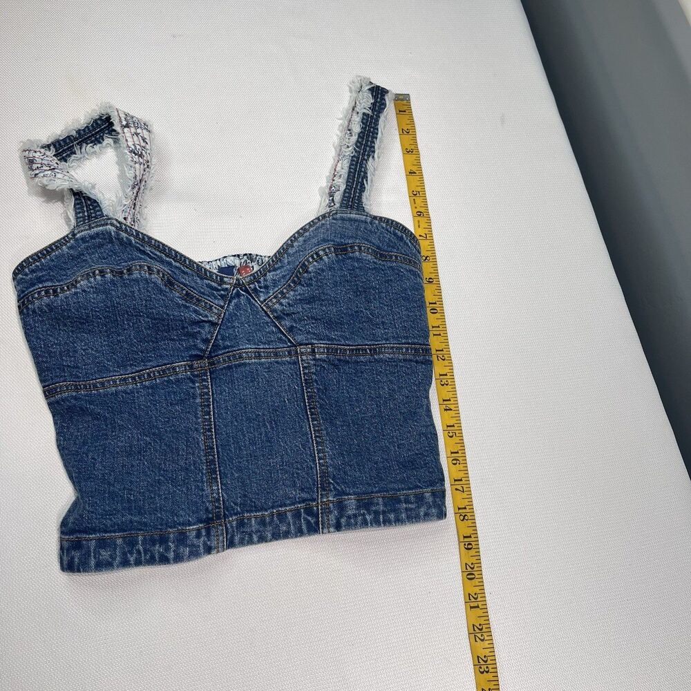 Anthropologie Pilcro Denim Tank Top Womens Size 6 Blue Cropped Smocked Festival - Picture 10 of 15